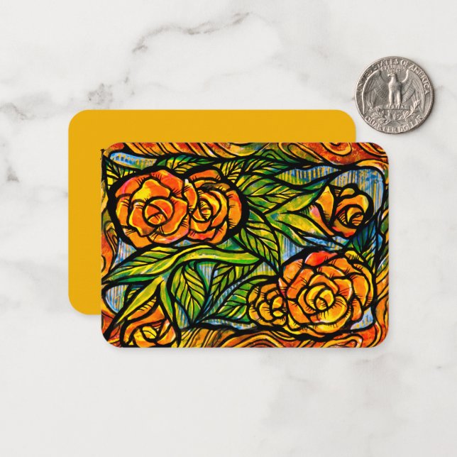 Carte De Correspondance Fleurs Roses jaunes et orange Amateurs de nature (Devant/Arrière en situation)