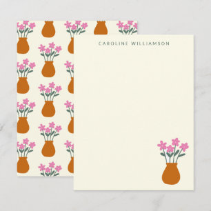 Carte De Correspondance Fleurs roses mignonnes dans le vase Nom personnali