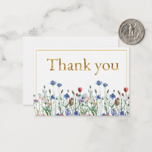 Carte De Correspondance Fleurs sauvages avec élégant écriture dorée Merci