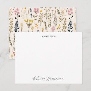 Carte De Correspondance Fleurs sauvages rose bleu aquarelle écriture