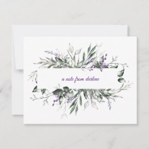 Carte De Correspondance Fleurs violettes délicates avec cadre Feuille vert
