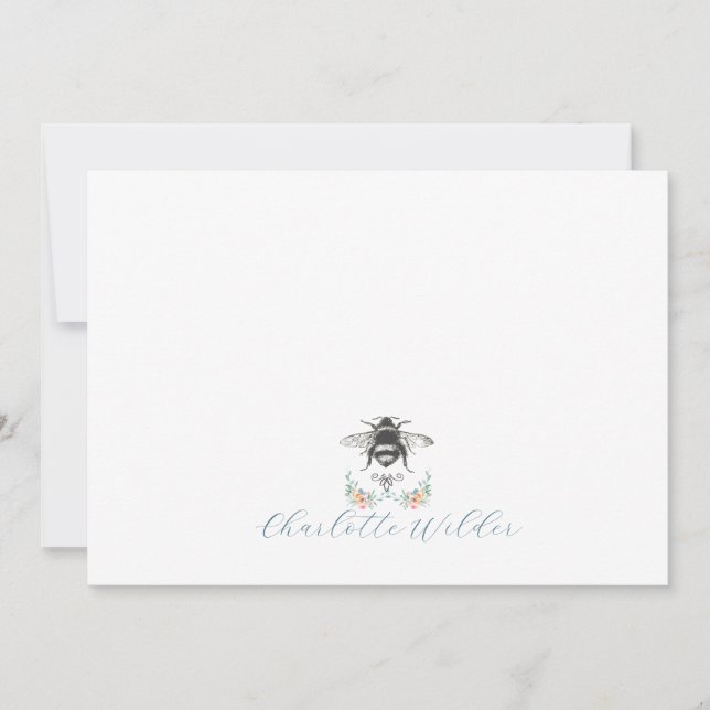Carte De Correspondance Floral Bee Script Name (Devant)