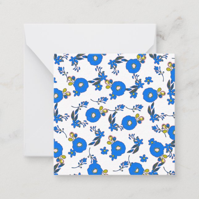 Carte De Correspondance Floral bleu clair et jaune (Devant)