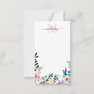 Carte De Correspondance Floral Blush Peony rose Monogramme botanique moder
