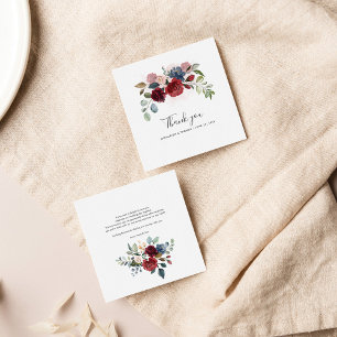 Carte De Correspondance Floral Bourgogne Script Mariage Merci