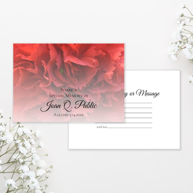 Carte De Correspondance Floral de carnation rouge Partager une mémoire fun (Créateur téléchargé)