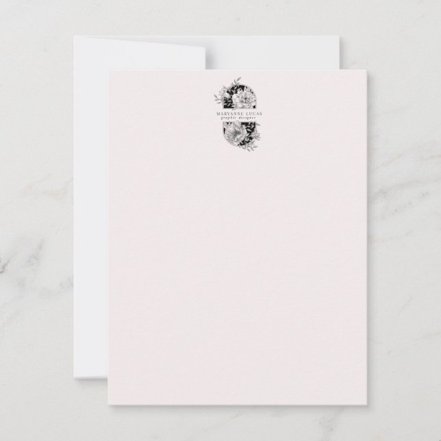 Carte De Correspondance Floral noir et blanc élégant (Devant)