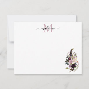 Carte De Correspondance Floral Purple Aquarelle Rose Bouquet Monographie