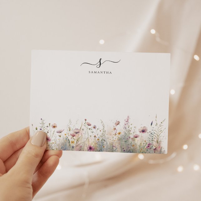 Carte De Correspondance Floral rose pâle Simple Monogramme Chic (Créateur téléchargé)