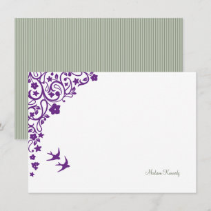 Carte De Correspondance Floral Secret Garden Sage Stripe Nom du script