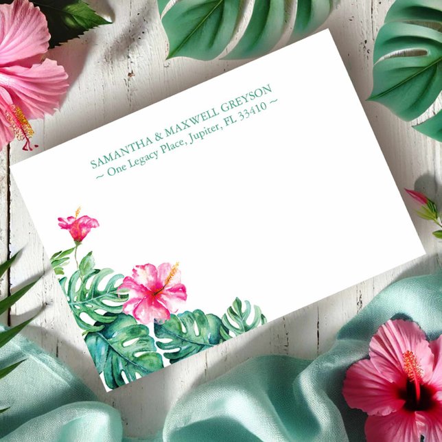 Carte De Correspondance Flore d'Hibiscus Tropical Papeterie personnalisée (pink hibiscus flower note card customizable and on sale. Perfect for thank you notes.)