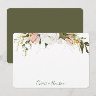 Carte De Correspondance Flore rose Feuille Aquarelle personnalisée