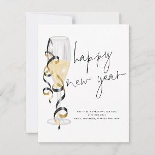 Carte De Correspondance Flute de Champagne Script Bonne Année