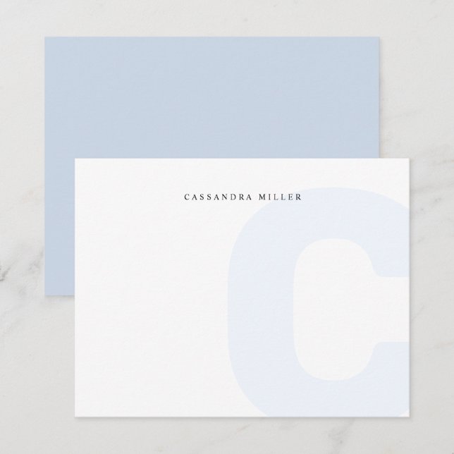 Carte De Correspondance Fond Monogramme Bleu Clair Nom Complet (Devant / Derrière)