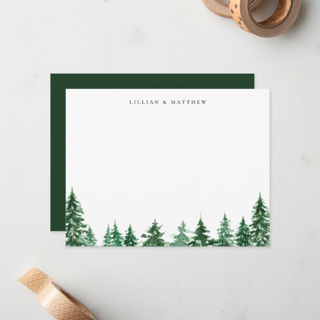 Carte De Correspondance Forêt d'aquarelle rustique (Devant/Arrière en situation)