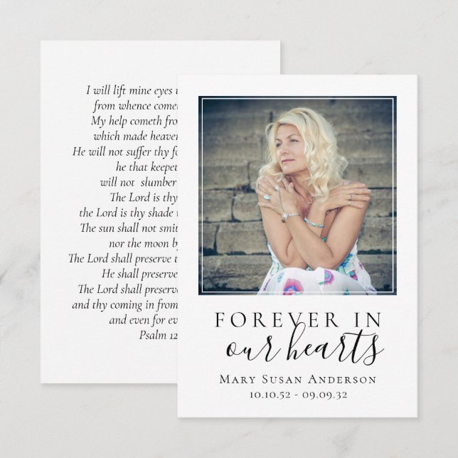 Carte De Correspondance Forever in Our Hearts Photo Funeral Prayer Card (Devant / Derrière)