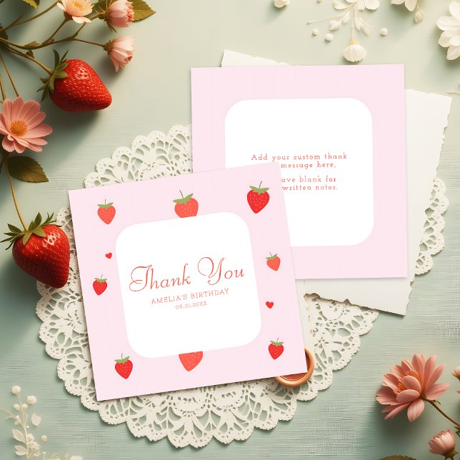 Carte De Correspondance Fraises Sucrées rose Fille Merci budgétaire (Créateur téléchargé)