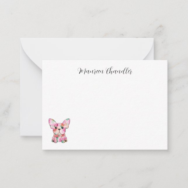 Carte De Correspondance Français, personnalisé, Fleurs Bulldog Françaises (Devant)