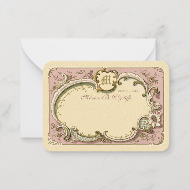 Carte De Correspondance Français Rococo cadre élégant Or Dusty rose (Devant)