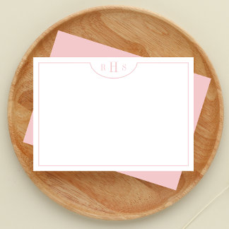 Carte De Correspondance Frontière minimaliste de trois monogrammes | Rose 