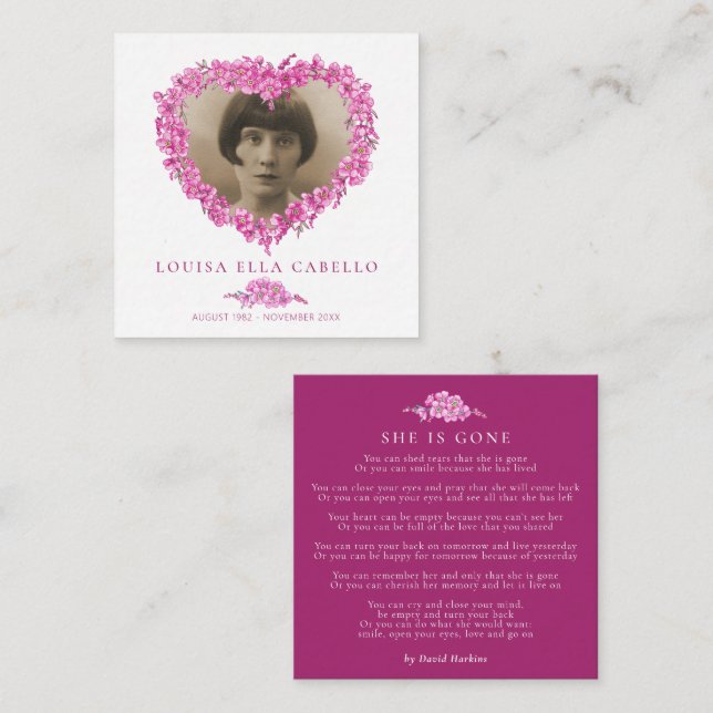 Carte De Correspondance Funéraire oublie-me-non elle est devenue poème ros (Devant / Derrière)