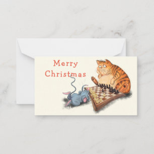 Carte De Correspondance Funny Christmas Card Chat et souris Jouer aux éche