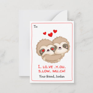 Carte De Correspondance Funny Kids School Valentines (Sloth Hearts)