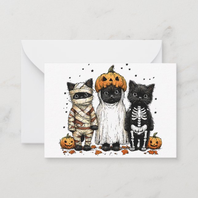 Carte De Correspondance Funny trois chats d'Halloween (Devant)