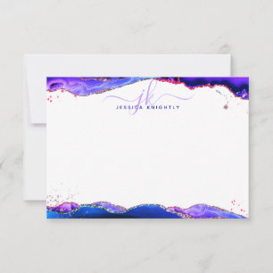 Carte De Correspondance Géode Agate Mystique violet rose bleu Monogramme