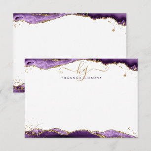 Carte De Correspondance Géode Agate Violet Monogramme Script Parties scint