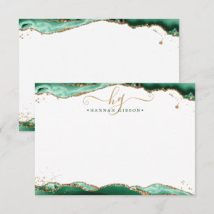 Carte De Correspondance Géode vert Monogramme Script Parties scintillant o
