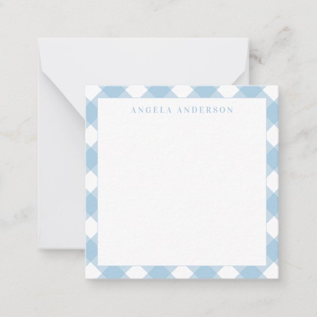 Carte De Correspondance Gingham à carreaux bleu clair pastel chic moderne (Devant)