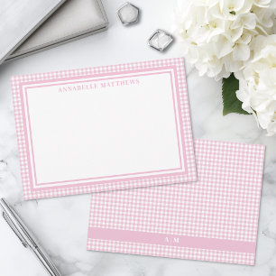 Carte De Correspondance Gingham à carreaux rose personnalisé