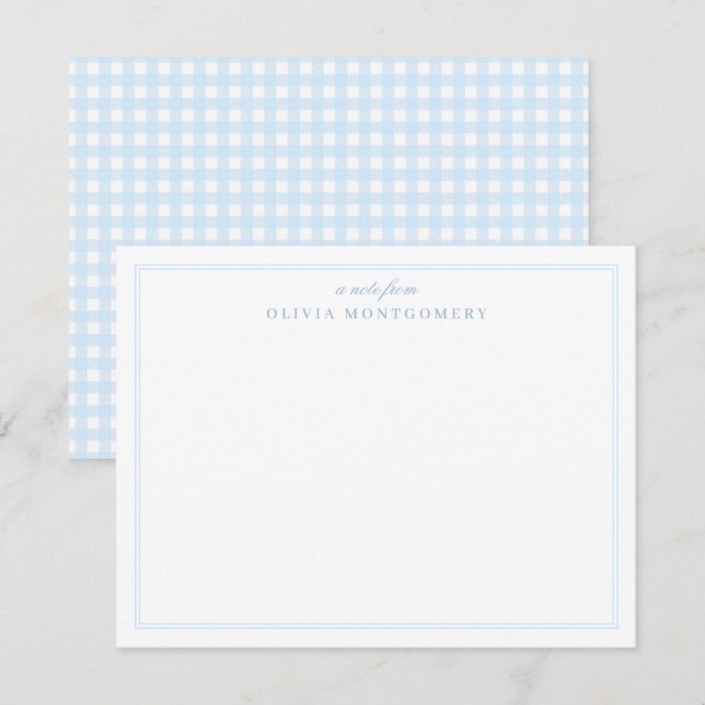 Carte De Correspondance Gingham Bébé Bleu et Blanc Personnel (Devant / Derrière)