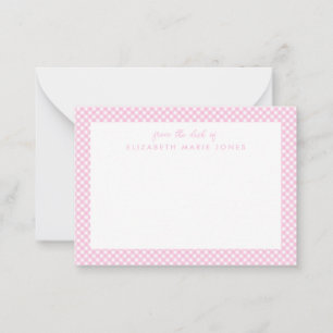Carte De Correspondance Gingham personnalisé enfant rose pastel carreaux