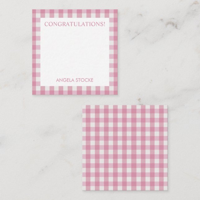 Carte De Correspondance Gingham rose et blanc personnalisé (Devant / Derrière)