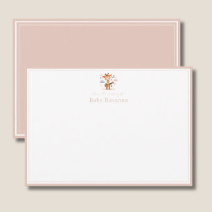 Carte De Correspondance Girafe Rouge Beige Bordure Garderie Nouveau Bébé