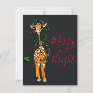 Carte De Correspondance Giraffe de Noël festive, guirlande verte rouge