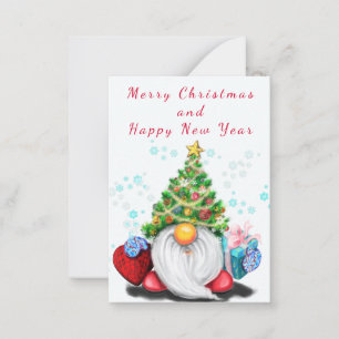 Carte De Correspondance Gnome avec chapeau en forme d'arbre et cadeau de N