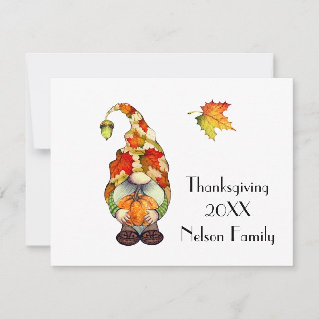 Carte De Correspondance Gnome mignonne et fleurs Citrouilles Thanksgiving (Devant)