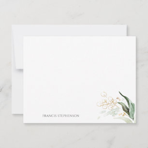 Carte De Correspondance Gold Greenery Elegant Nom complet ou nom de couple