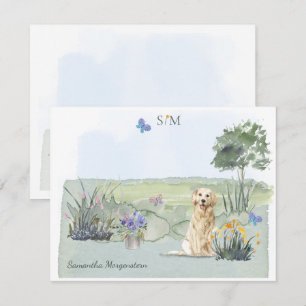 Carte De Correspondance Golden Retriever Chien Papillon Monogramme Nom