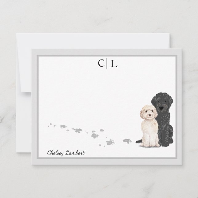 Carte De Correspondance Goldendoodle Labradoodle Chiens Gris Monogramme fr (Devant)