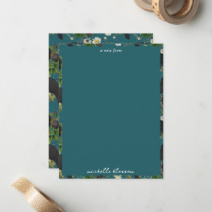 Carte De Correspondance Goth Crows et Roses noirs Profond Turquoise Motif