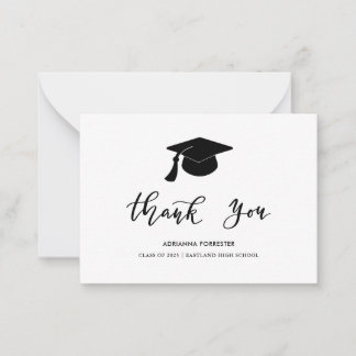 Carte De Correspondance Graduation Casquette Chic Modern Script Merci Note