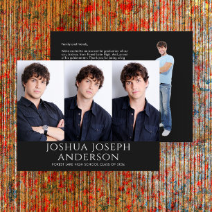 Carte De Correspondance Graduation sophistiquée à trois photos noir