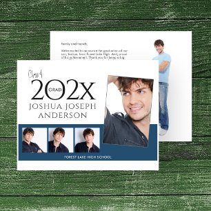 Carte De Correspondance Graduation sophistiquée Photo Collage Royal Blue