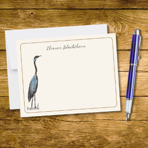 Carte De Correspondance Grand Héron Bleu Levé à la main Oiseau Vintage ivo