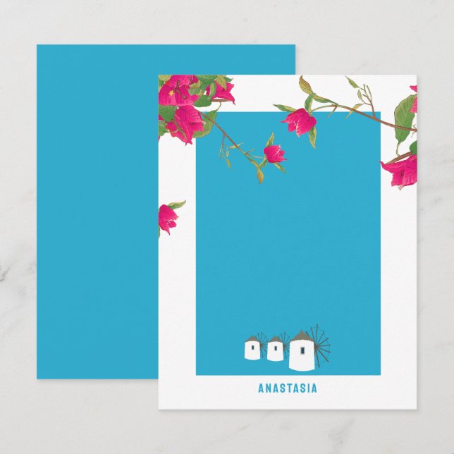 Carte De Correspondance Grèce Bougainvilliers Ile grecque Windmills Nom (Devant / Derrière)