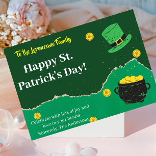 Carte De Correspondance Green and Gold Coins Lines St Patrick's Day Card